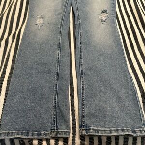 Edgely Light Blue Distressed Curvy High Rise Slim Boot Jeans